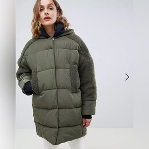 ASOS Sherpa Paneled Military Puff Jacket